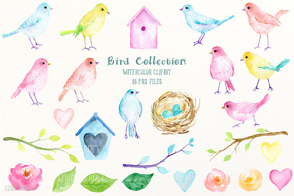 Watercolor Birds Pastel Color in Illustrations - product preview 1