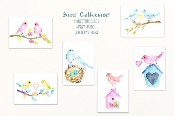 Watercolor Birds Pastel Color in Illustrations - product preview 2