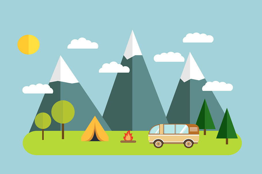 Tourist camp mountains. Vector. in Illustrations - product preview 8