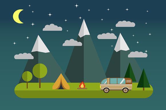 Tourist camp mountains. Vector. in Illustrations - product preview 2