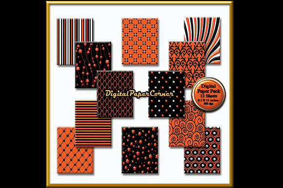 Black Orange Scrapbook Digital Paper in Patterns - product preview 1