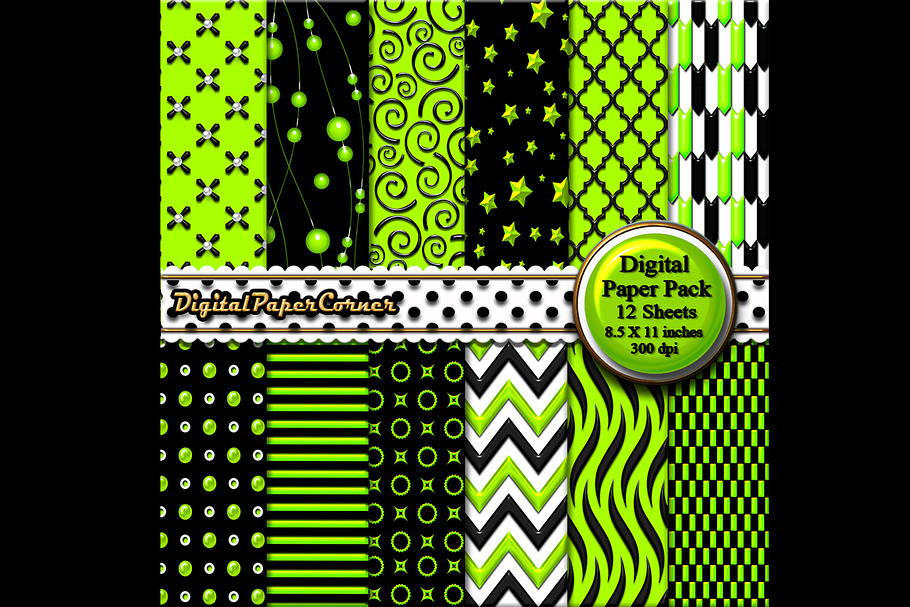 Black Green Embossed Digital Paper in Patterns - product preview 8