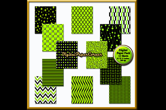 Black Green Embossed Digital Paper in Patterns - product preview 1