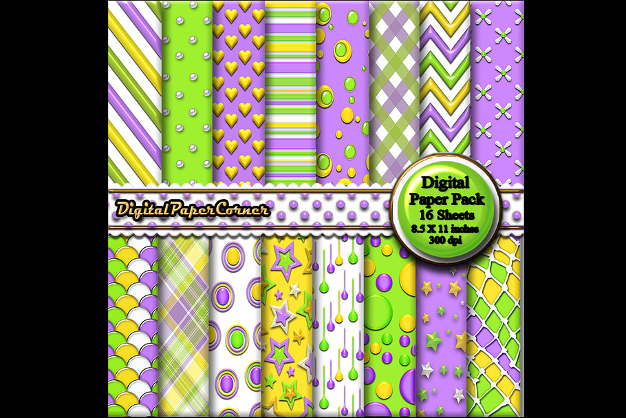 Green Purple Embossed Digtial Paper in Patterns - product preview 8