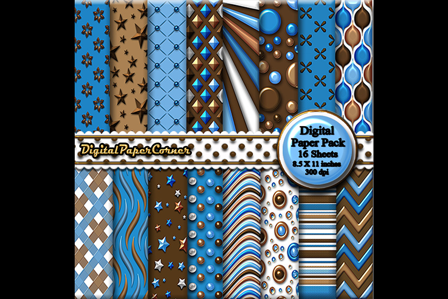 Blue Brown  Embossed Digtial Paper in Patterns - product preview 8