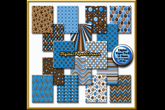 Blue Brown  Embossed Digtial Paper in Patterns - product preview 1