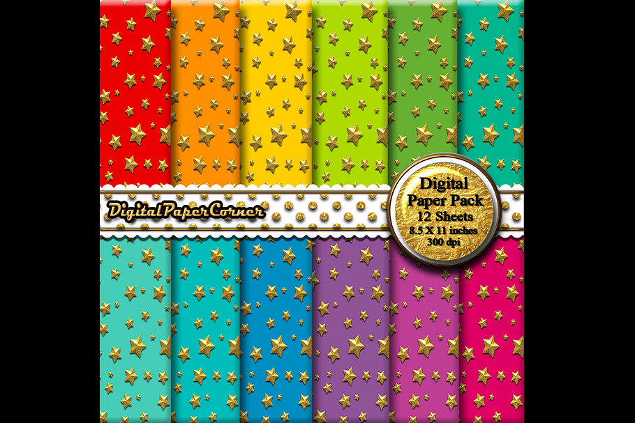 Gold Stars Scrapbook Digital Paper in Patterns - product preview 8