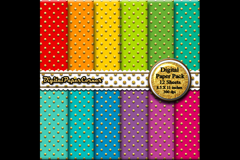 Gold Polka Dots 3D Digital Paper in Patterns - product preview 8