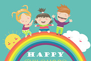 Happy children with rainbow 