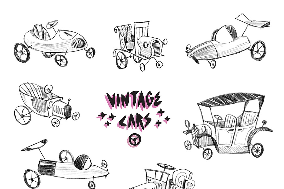 Sketchy vintage cars set in Illustrations - product preview 8