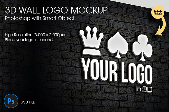 3D Wall Logo Mockup in Branding Mockups - product preview 2