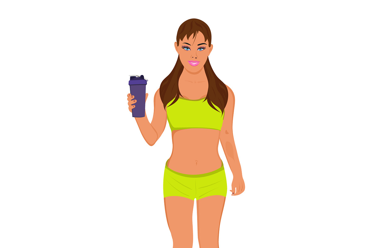 fitness woman with protein shake in Illustrations - product preview 8