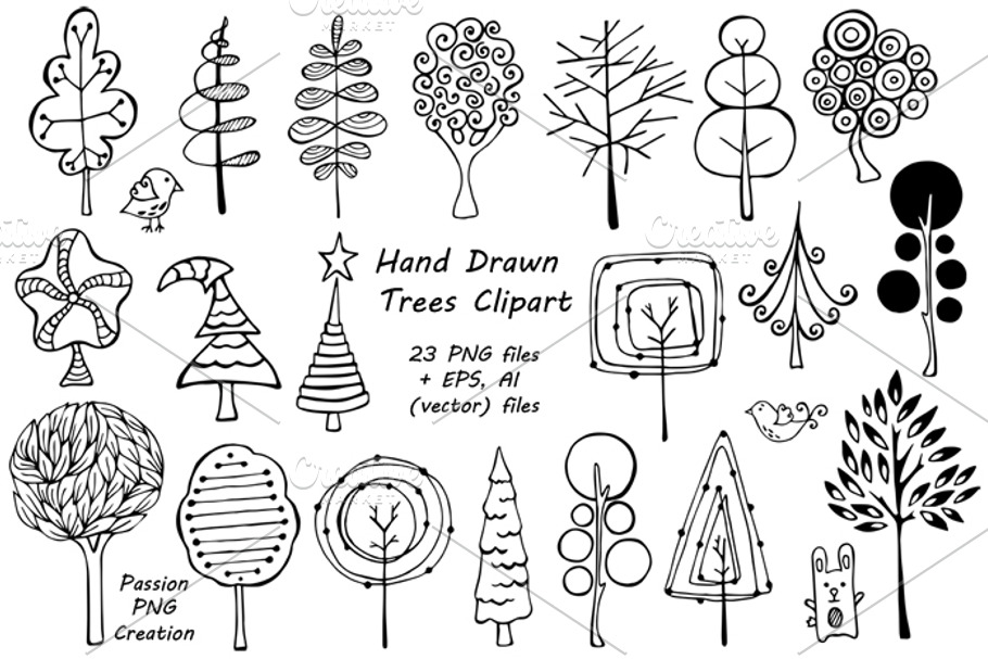 Hand Drawn Trees Clipart