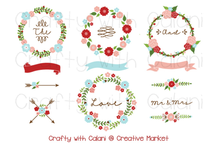 Pink & Blue Wedding Flower Wreath in Illustrations - product preview 8
