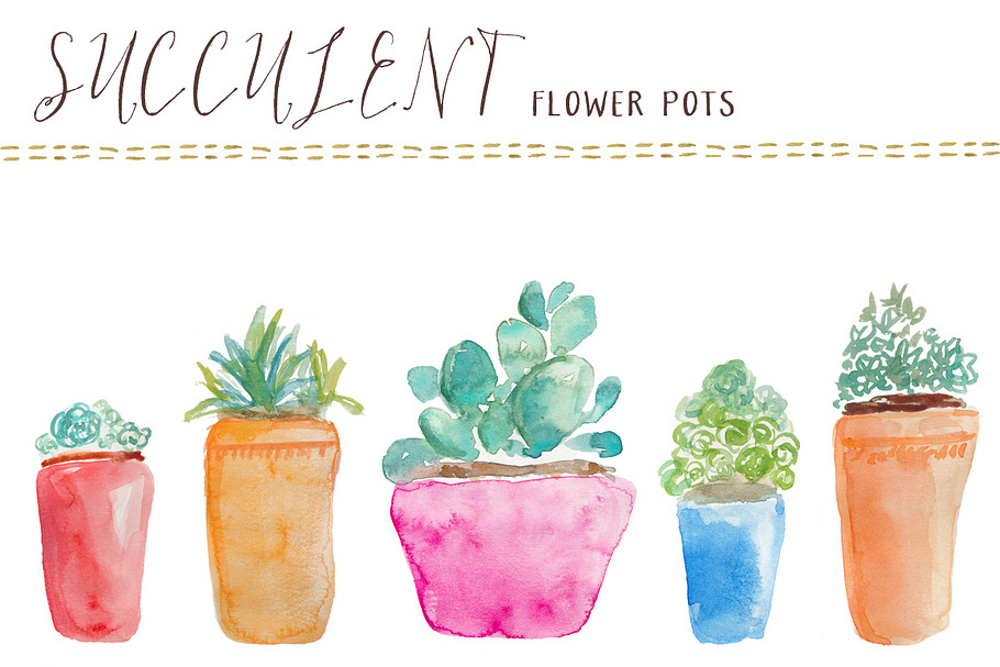 Watercolor Succulents Flower Pots in Illustrations - product preview 8