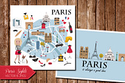 Paris Map and Card with Lamdmarks