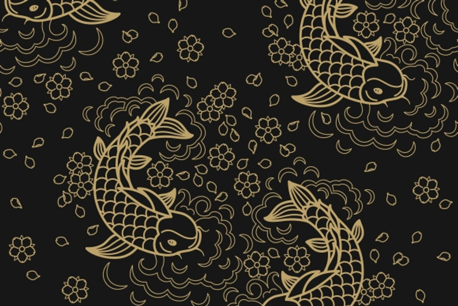 Fish Seamless Line Pattern in Graphics - product preview 8