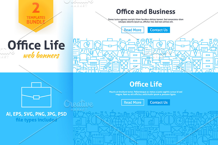 Office Life Line Web Banners in Illustrations - product preview 8