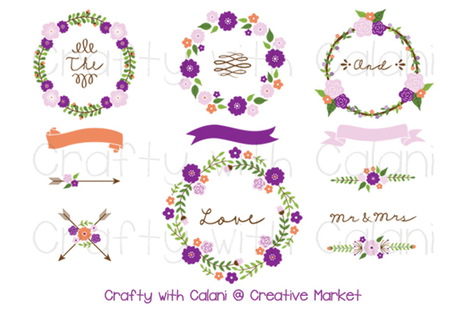 Purple Wedding Flower Wreath in Illustrations - product preview 8