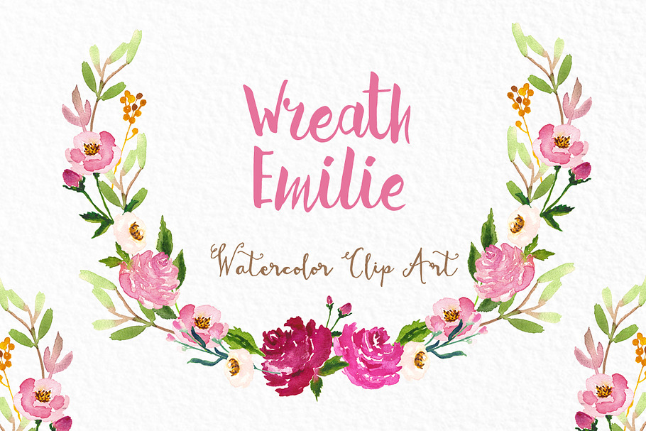 Wreath Emilie. Watercolor clipart