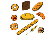 Bakery icons with bread and pastry