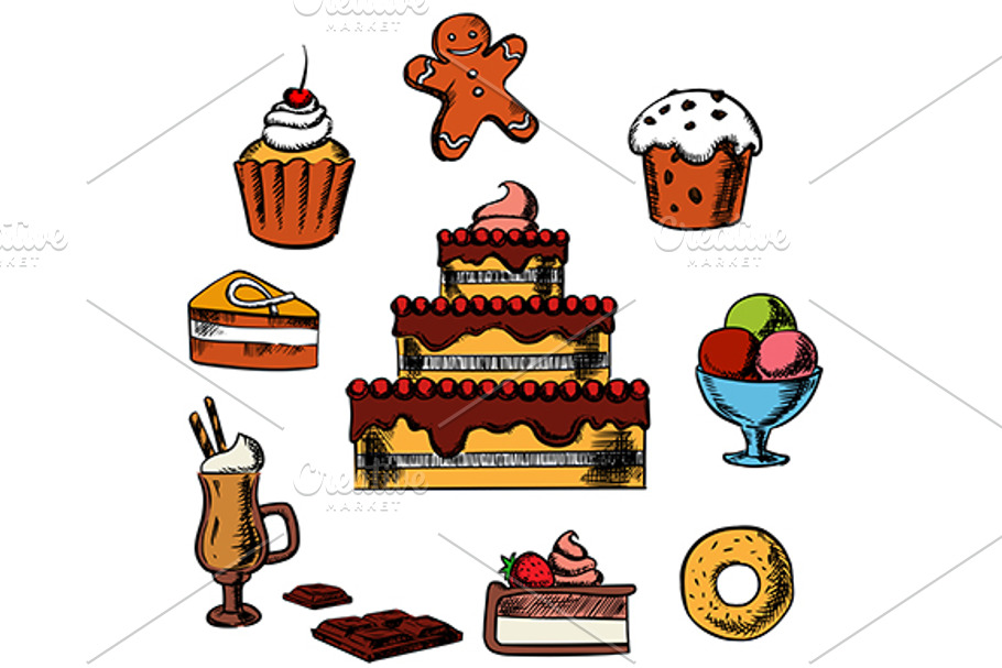Desserts with cake and confectionery in Graphics - product preview 8