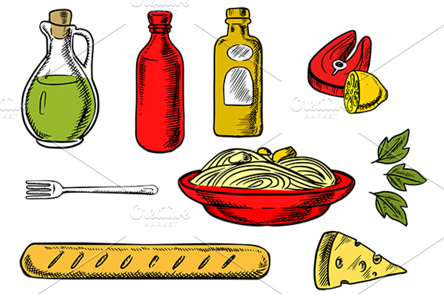 Italian pasta, ingredients and food in Graphics - product preview 8
