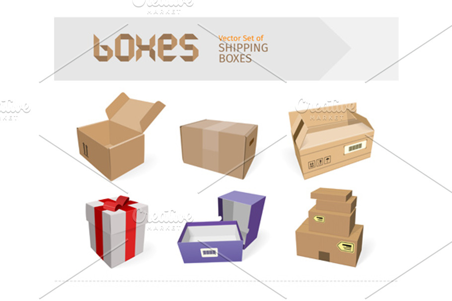 Set of Gifts Boxes Design Flat