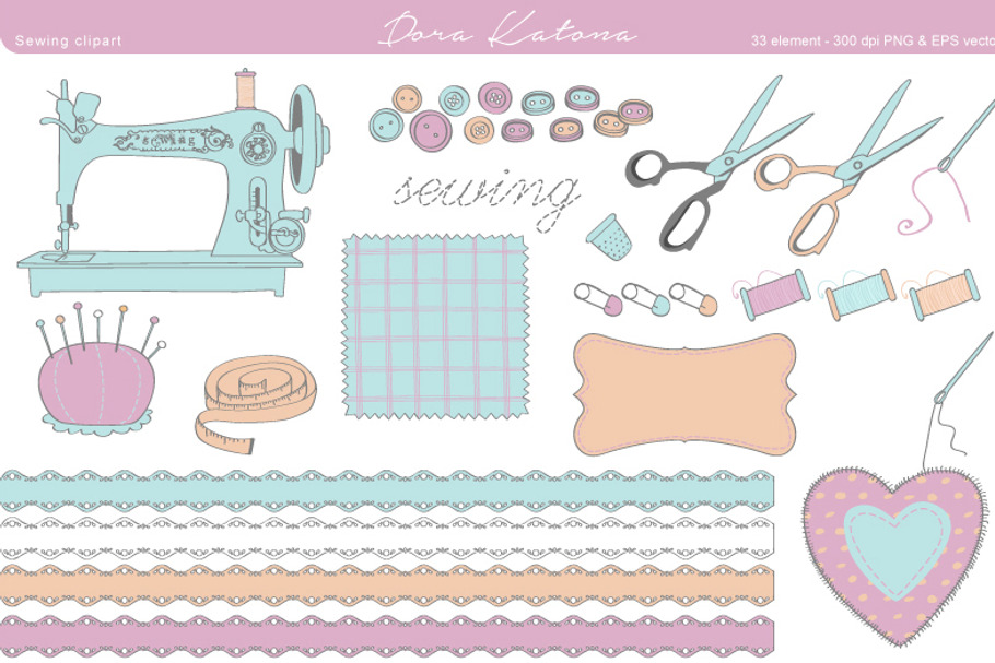 Sewing Clipart - EPS and 300 dpi PNG in Illustrations - product preview 8