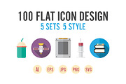 100 flat icon design - 5 set