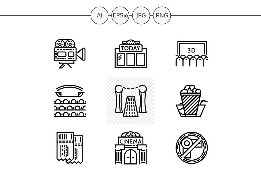 Cinema black line vector icons set in Graphics - product preview 8