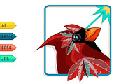 Cardinal bird with burning look.