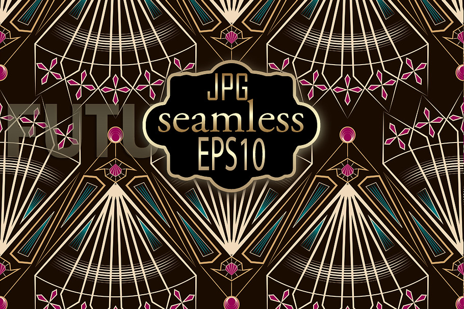 Seamless antique art deco pattern in Patterns - product preview 8