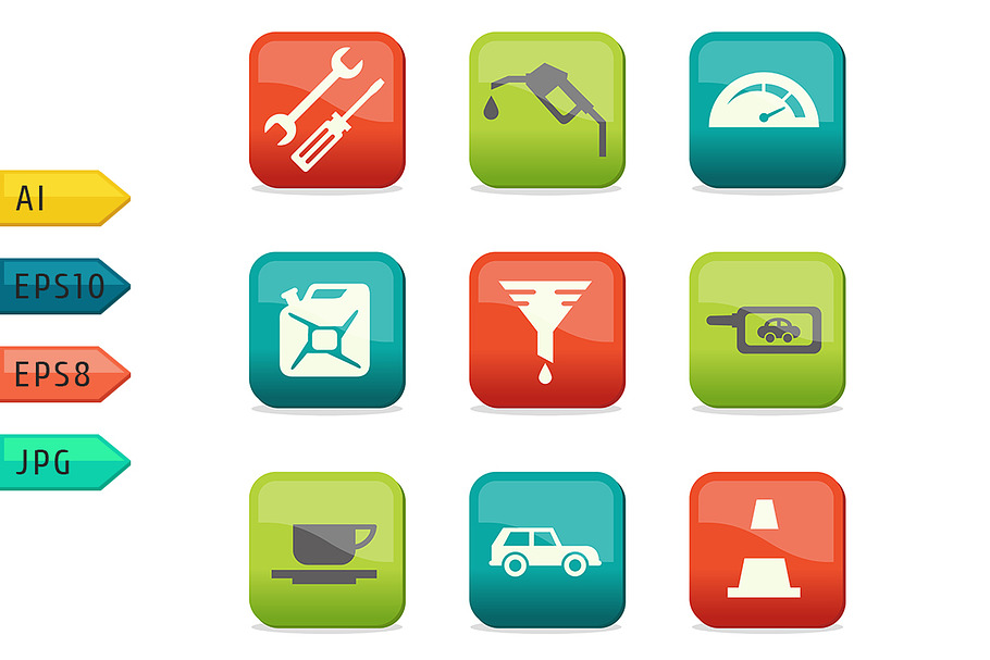 Fuel and transport colored icons.