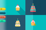 Birthday cake flat icon with shadow