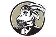Goat Beard Tuxedo Circle Woodcut