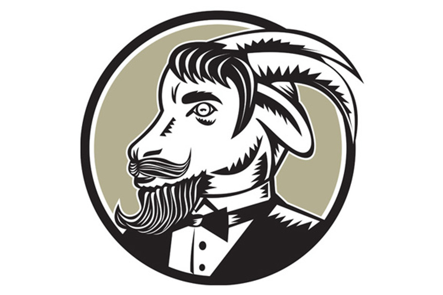 Goat Beard Tuxedo Circle Woodcut in Illustrations - product preview 8