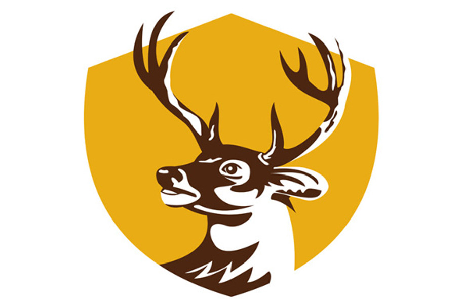 Whitetail Deer Buck Head Crest Retro in Illustrations - product preview 8