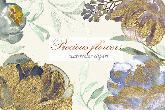 Precious flowers. Watercolor clipart in Illustrations - product preview 3