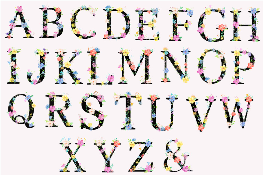 Watercolor Floral Alphabet Black in Illustrations - product preview 8