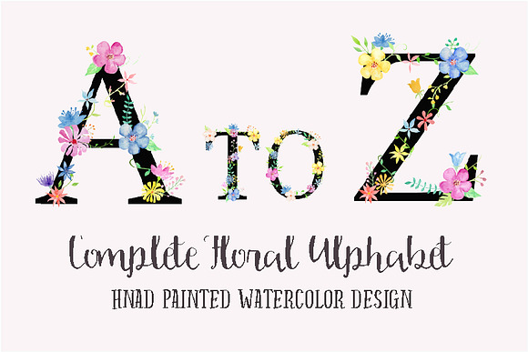 Watercolor Floral Alphabet Black in Illustrations - product preview 2
