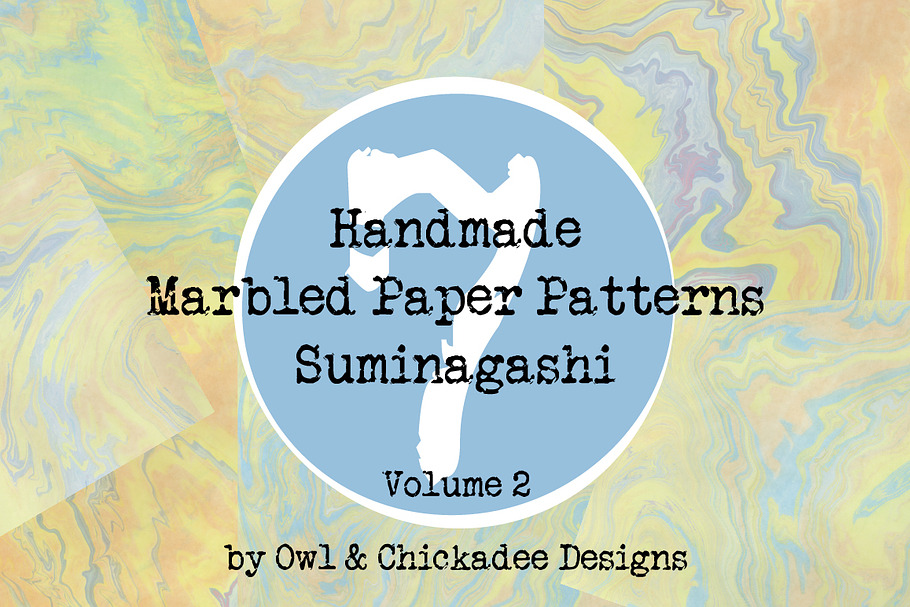 7 Handmade Marbled Paper Suminagashi in Textures - product preview 8