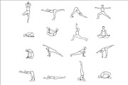  Line Yoga Poses Vector Set.