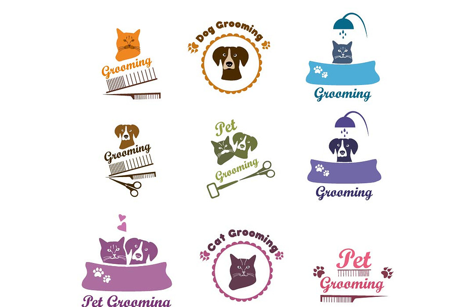 Pet grooming labels and badges