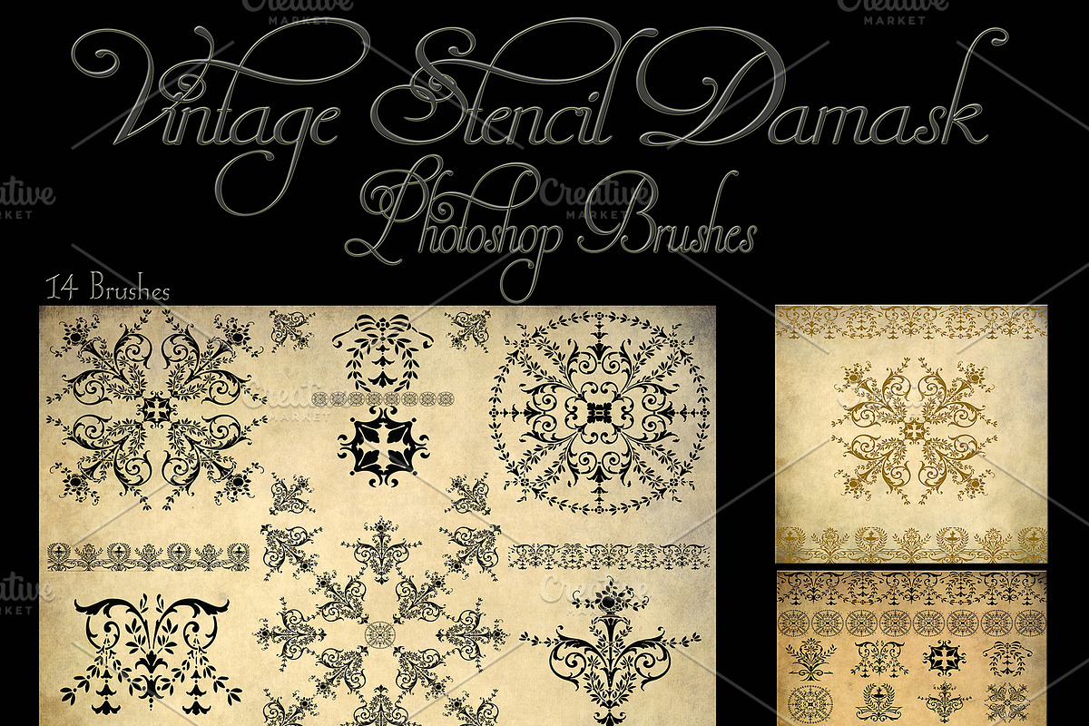 Vintage Stencil Damask Brush Set in Photoshop Brushes - product preview 8