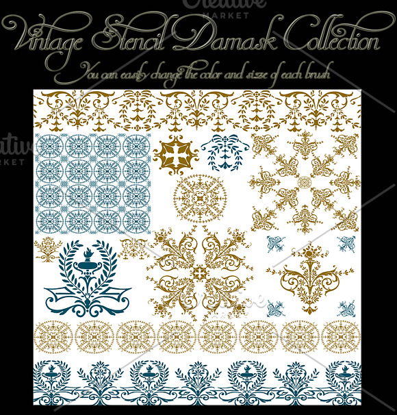 Vintage Stencil Damask Brush Set in Photoshop Brushes - product preview 1