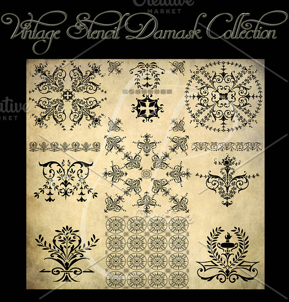 Vintage Stencil Damask Brush Set in Photoshop Brushes - product preview 2
