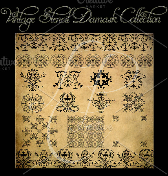 Vintage Stencil Damask Brush Set in Photoshop Brushes - product preview 4
