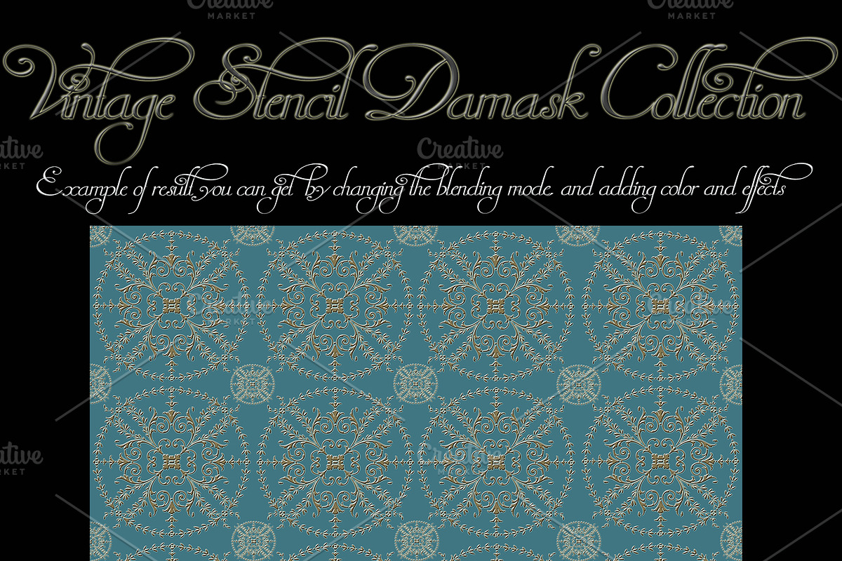 Vintage Stencil Damask Clipart Set in Illustrations - product preview 8
