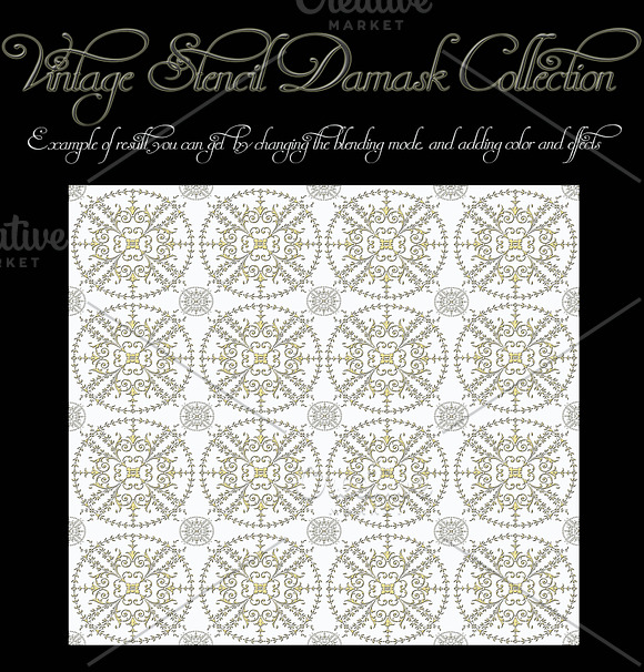 Vintage Stencil Damask Clipart Set in Illustrations - product preview 1